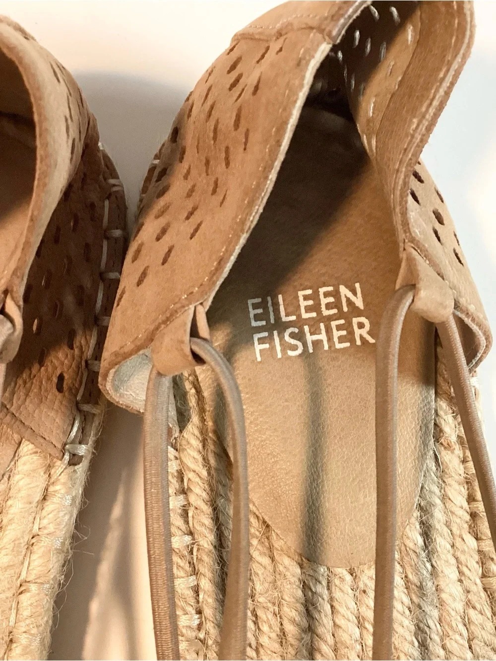 Eileen Fisher Perforated Leather Lee 2 Espadrilles - Tan - 9